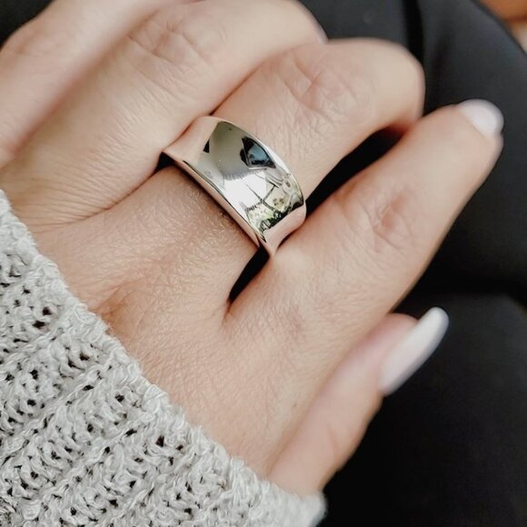 Concave Ring - Solid Sterling Silver Ring - 925 Stamped, Boho Chic, Bali, - Picture 4 of 9